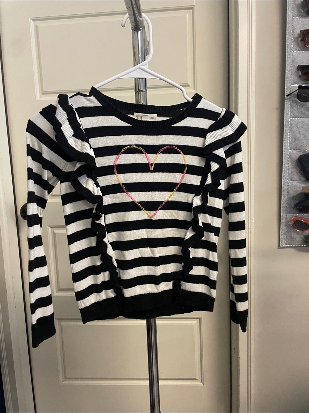Tucker + Tate Black & White Striped Heart Ruffle Sweater